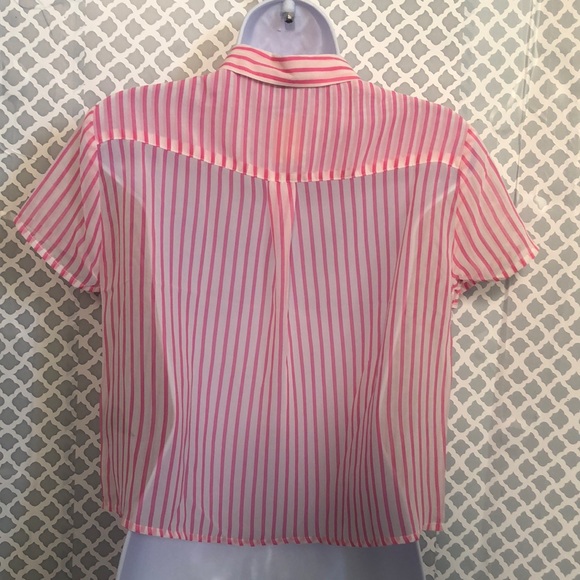 🌞NWT Timing hot pink sheer striped button down - Picture 3 of 4